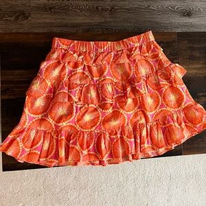 Vibrant Floral Walter Baker Orange & Pink 100% Cotton Tiered Ruffle Skirt M